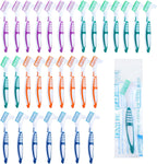 DIVINA VITAE 30Pcs Denture Toothbrush Multi-Layered Soft Bristles Denture Cleaning Brush Bulk Denture Brush with No-Slip Handle for False Teeth, Dental Devices, Mouth Guard(4 Colors)