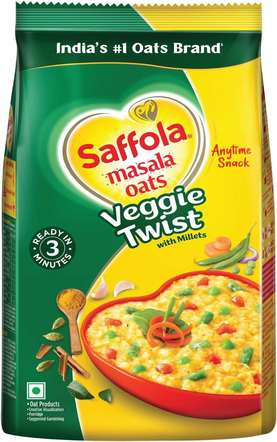 Saffola Masala Oats Veggie Twist, 500 grams (17.63 oz) - Vegetarian