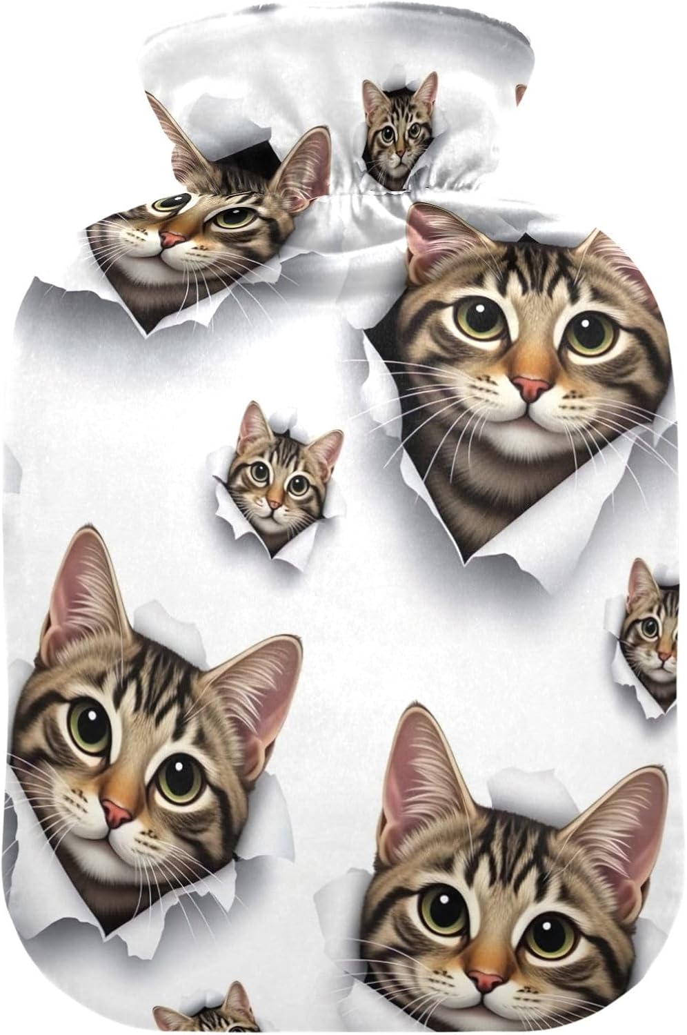 Cute Cat Eyes White Hot Water Bottles with Velvet Cover Hot Water Bag for Hot and Cold Compress Medium