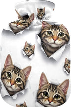 Cute Cat Eyes White Hot Water Bottles with Velvet Cover Hot Water Bag for Hot and Cold Compress Medium