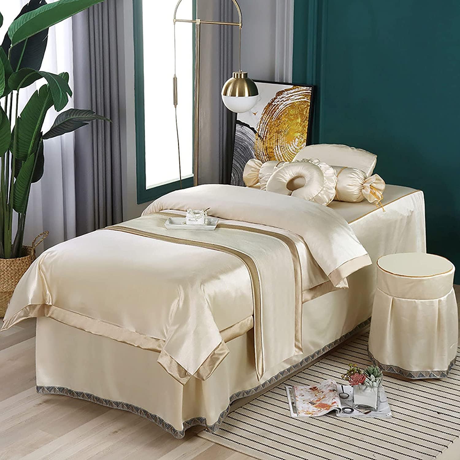 MIPOPS Soft Microfiber Massage Table Sheets Set 4 Piece Set, Spa Salon Bed Cover Solid Color Beauty Bedspreads for Body Physiotherapy Massage(C,190x70cm(75x28inch))