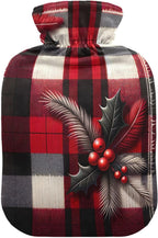 Christmas Buffalo Plaid Hot Water Bottles Hot or Cold Water Bottle with Soft Cover Hot Water Bag for Hot and Cold Compress, 2L