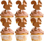 18pcs Brown Glitter Squirrel Dessert Cupcake Topper Baby Shower Theme Decor Supplies Boys Girls Happy Birthday Party Decorations