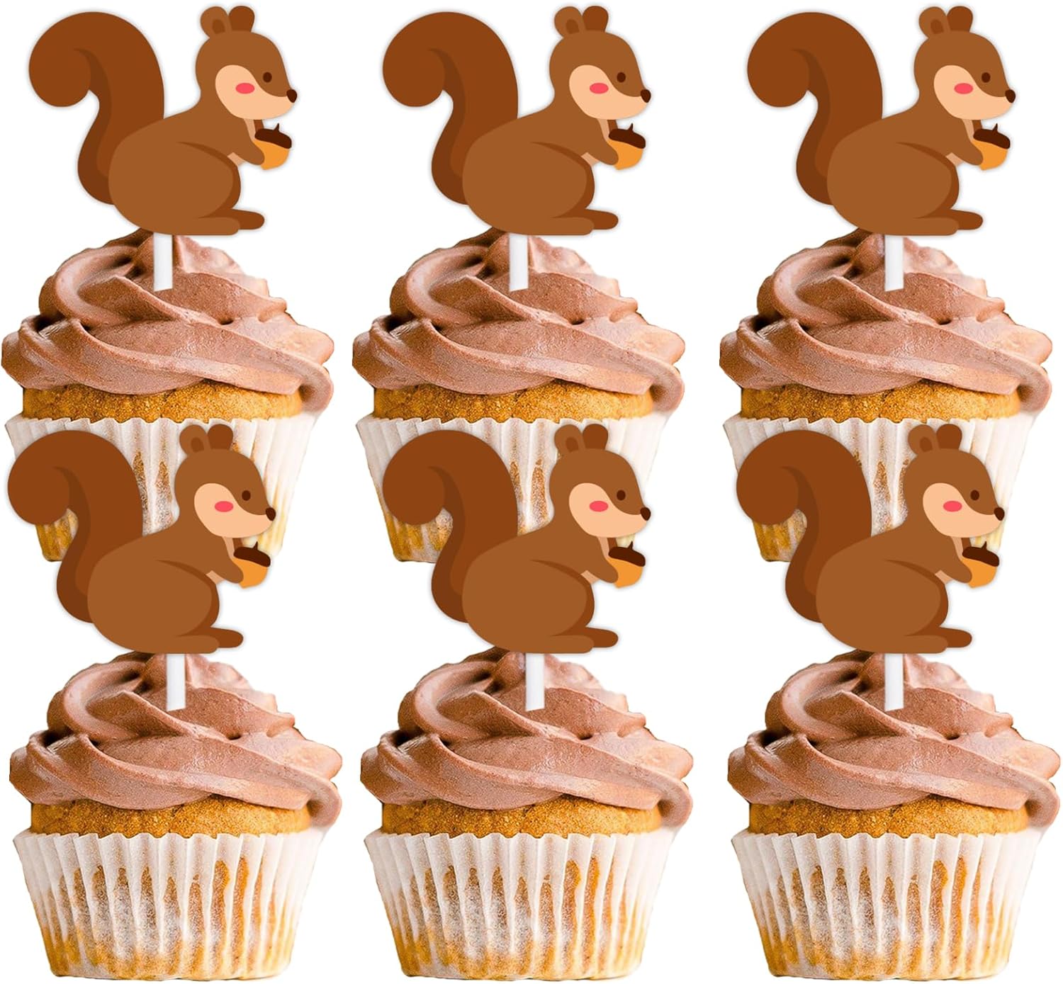 18pcs Brown Glitter Squirrel Dessert Cupcake Topper Baby Shower Theme Decor Supplies Boys Girls Happy Birthday Party Decorations
