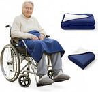 Wheelchair Lap Blanket for Seniors, 43" * 28" Soft Sherpa Lined Knee & Lap Cover, Warm Lightweight Throw with Snap Buttons, Cozy Comfort for Elderly & Caregivers, Navy Blue