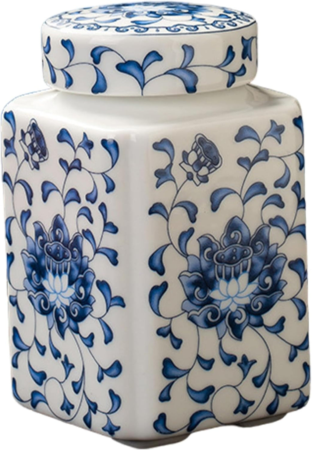 200ml Blue & White Ceramic Ginger Jar, Chinoiserie Style Decorative Vase with Lid for Home Decor, Tea & Spice Storage