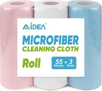AIDEA Microfiber Cleaning Cloth Roll 165 Sheets(3 Roll), Tear Away Microfiber Towels, Reusable Paper Towels, Washable Shop Rags, Scratch Free, Absorbent Dish Rags for Car, Home, Shop, 11" x 9"