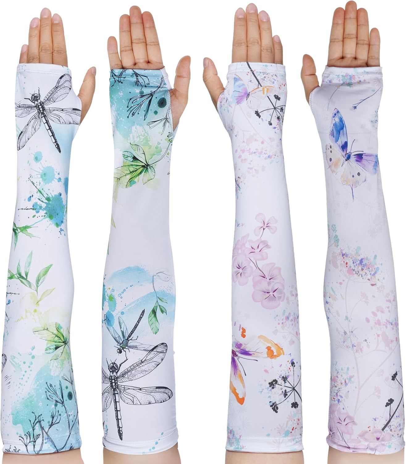 hoyuwak 2 pairs of Flower Garden Arm Sleeves for Women - UPF50+ Sun Protection, Cooling & Stretchy, Artistic Butterfly & Floral Design, Perfect for Gardening, Sports, Travel, Gift Ideas