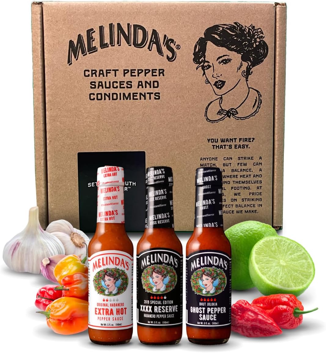 Melinda’s Hot Sauce Variety Pack - Extra Spicy Gourmet Hot Sauce Gift Set with Variety of Heat Levels - Includes Extra, XXXXtra Reserve, Ghost Pepper - 5 oz, 3 Pack