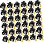 TINEASUR 50pcs Graduation Party Packaging Boxes Black Doctoral Cap Candy Case with White Label, Paper Favor Holder for Celebration Candy Wrap