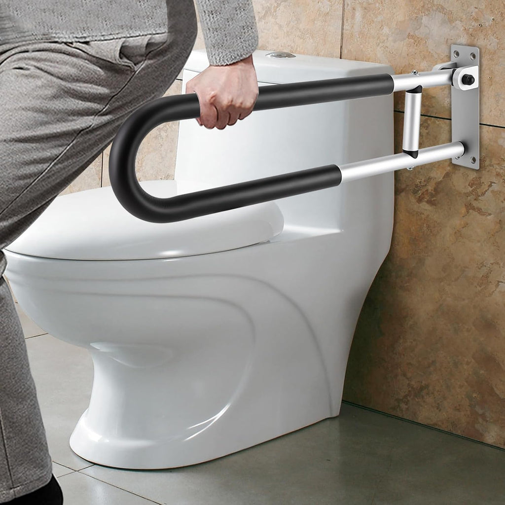 23.6Inch Foldable Handrail Grab Bars, Wall Mounted Toilet Safety Support 90 Degree Rotation for Handicap Elderly Seniors Disabled, Shower Bathroom Accessories