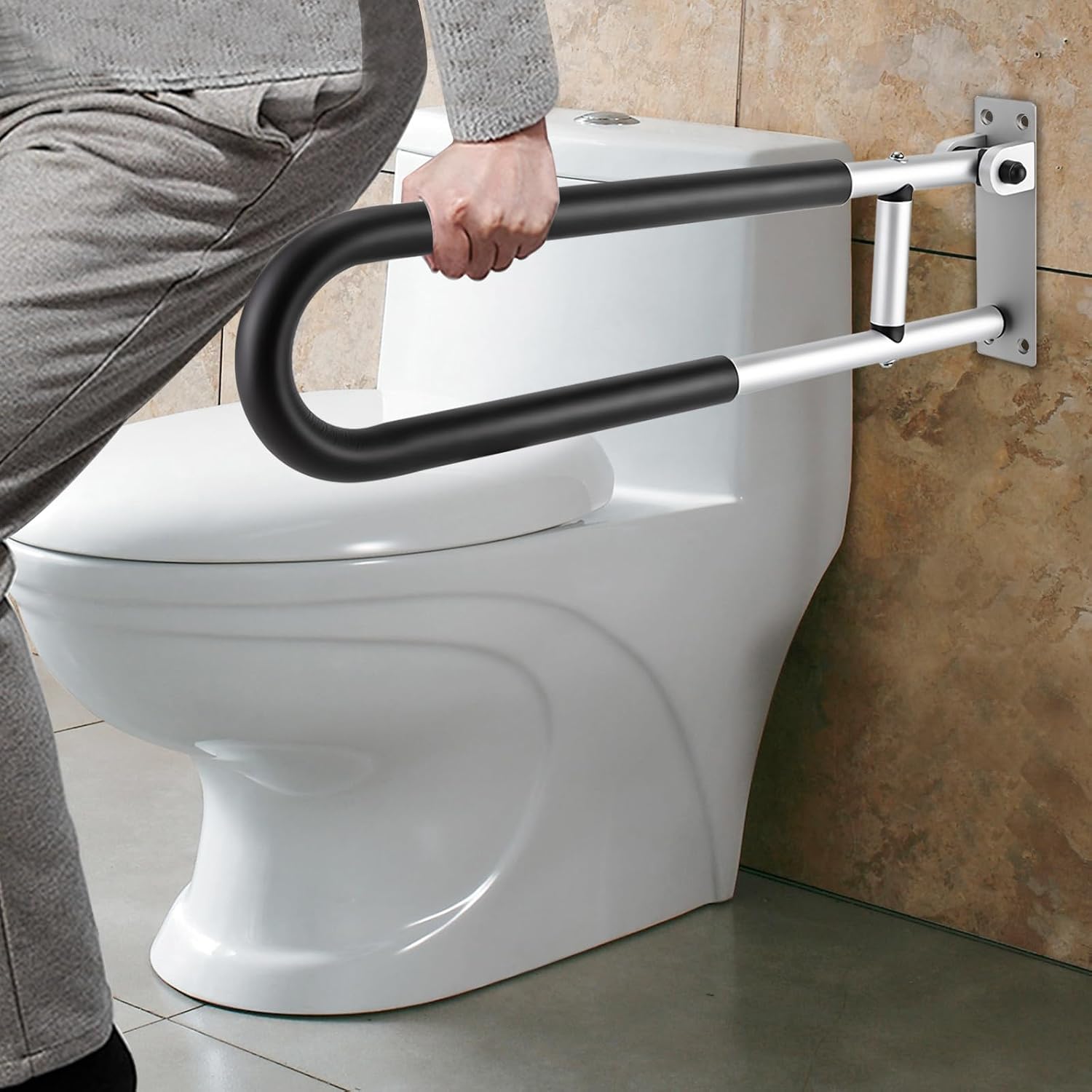 23.6Inch Foldable Handrail Grab Bars, Wall Mounted Toilet Safety Support 90 Degree Rotation for Handicap Elderly Seniors Disabled, Shower Bathroom Accessories