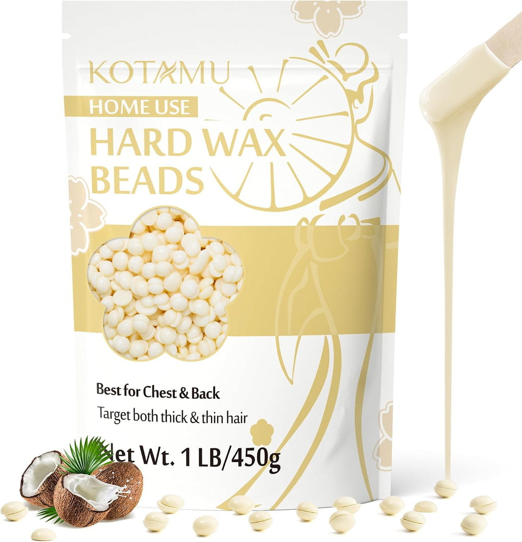 KOTAMU Hard Wax Beads for Hair Removal - 1lb Sensitive Skin Thick Hair Formula for Full Body, Face, Chest, Back, Leg, Bikini Brazilian Waxing - Wax Refill for Women and Men