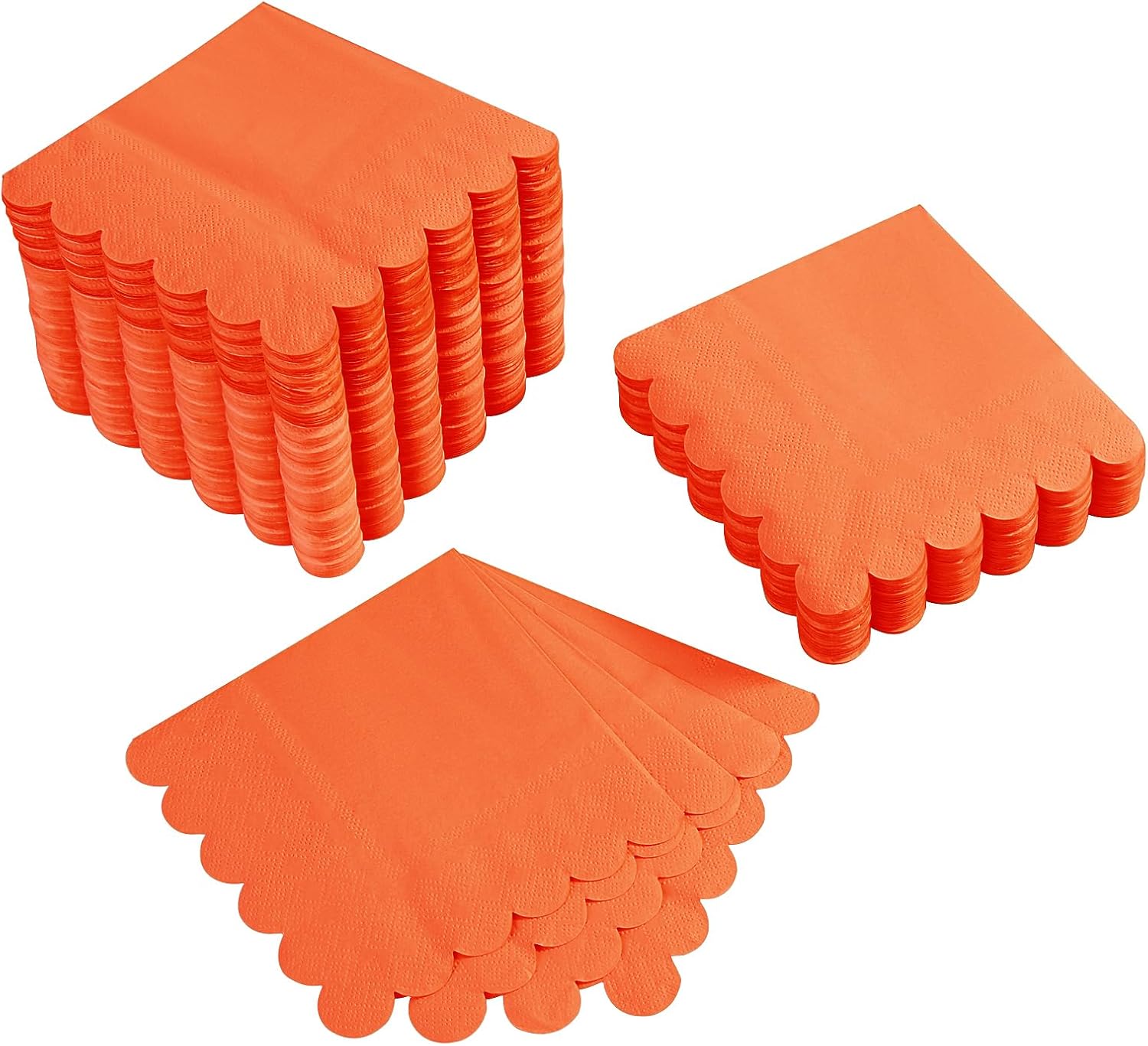 200 Pack Cocktail Napkin 2-Ply Scalloped Edged Dessert Napkins Folded 5 x 5 Inches Disposable Napkins for Dinner Wedding Birthday Party Bridal Anniversary Reception Event (Orange)