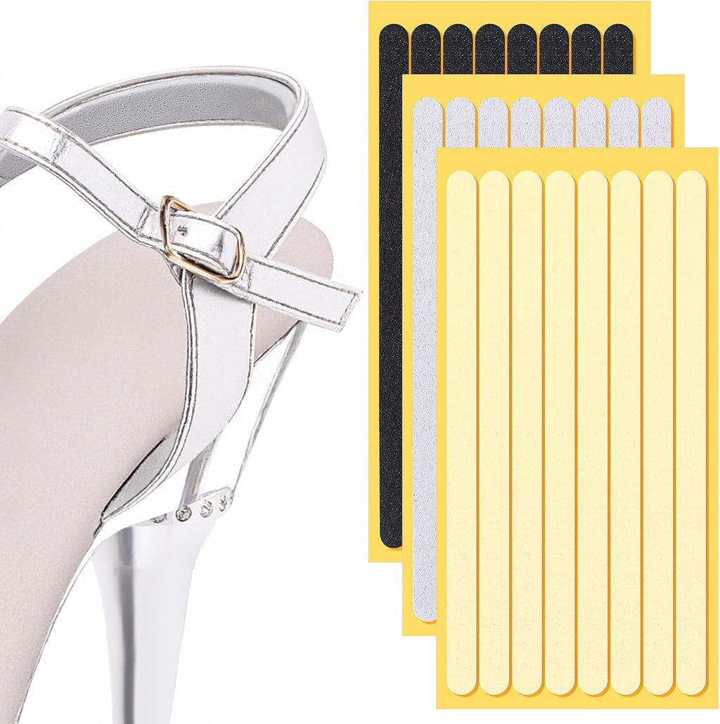 Neer 24 Pcs Sandal Heel Strap Cushion Strips for Women Liner Inserts Grips Foot Ankle Protectors Shoe Strips for Slingbacks, Loose Shoes Sandals, 3.78 x 0.24 Inches (Black,Beige and Grey)