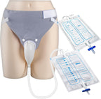 Wearable Urine Collector for Men with Silicone Urine Cup Adjustable Support Pants and Dual Urinary Bags 2000ml Night Use and 1000ml Day Use External Catheter for Men, Elderly Men Grey