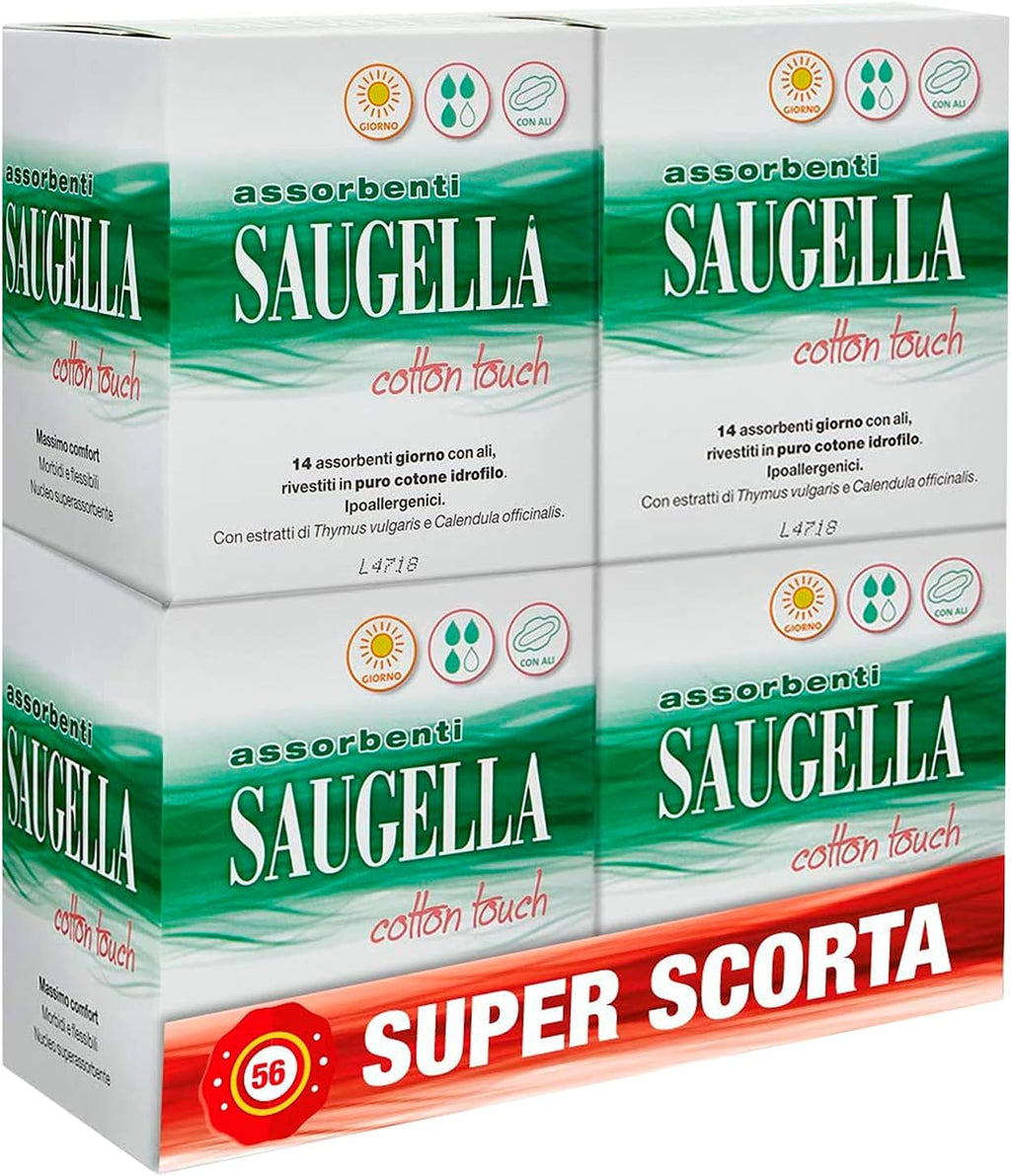Saugella Saugella Cotton Touch Outdoor Day Absorbent Anti-Odour with Hypoallergenic Cotton Wings 56 Pieces - 80g
