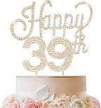 LINGTEER Happy 39th Birthday Gold Rhinestone Cake Topper - Cheers to 39th Birthday 39 Years Old Anniversary Party Cake Centerpieces Topper Decorations Gift Sign.
