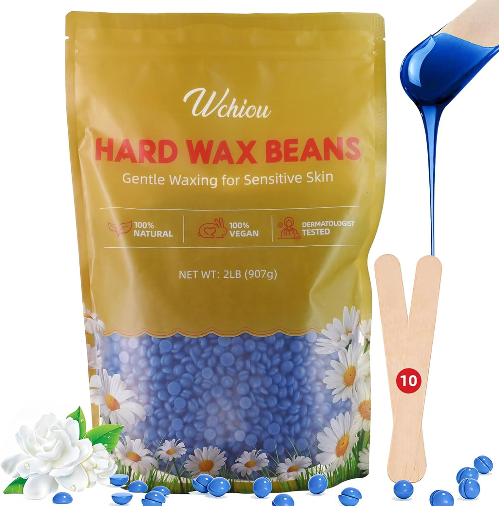 Hard Wax Beads, 2lb Sensitive Skin Chamomile Formula for Hair Removal, Face Eyebrow Leg Bikini Brazilian Waxing, Coarse Body Hair Specific