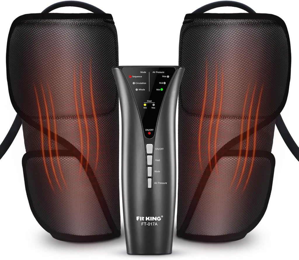 FIT KING Air Compression Leg Massager with Heat - Calf Massager for Circulation Helpful for Pain Relief RLS Edema and Relaxation - Great Gift for Wife Mom