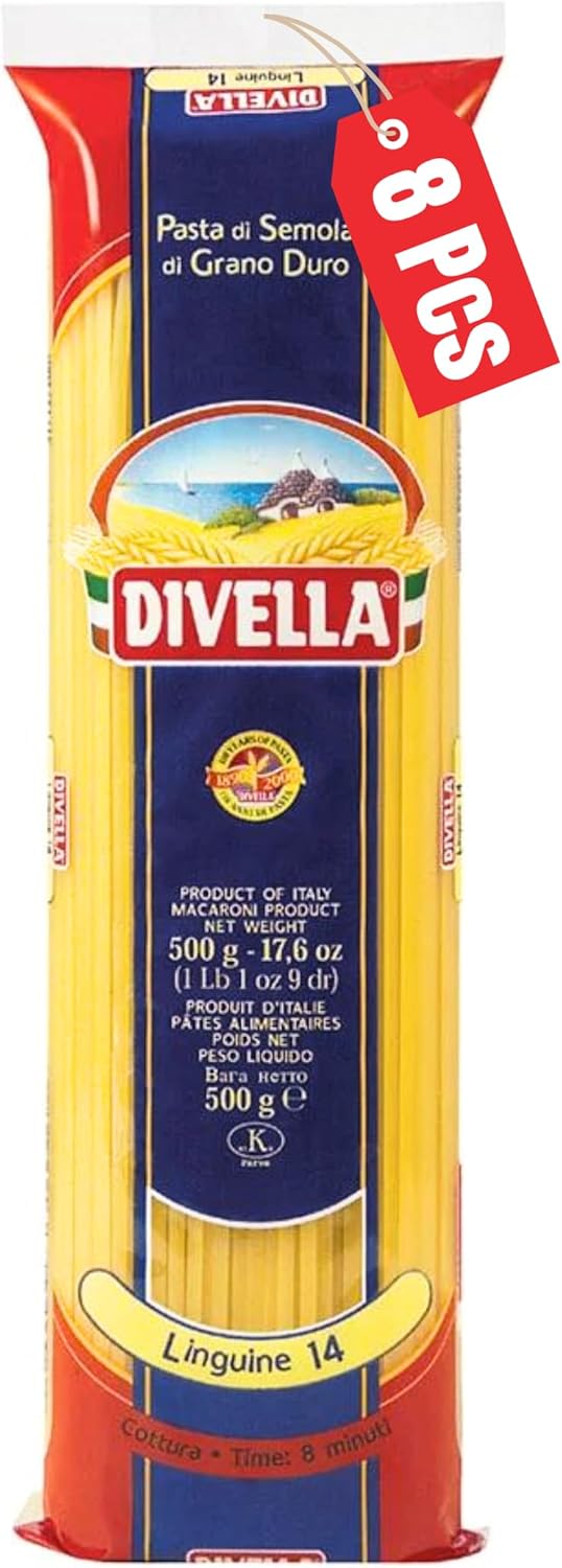 Divella Linguine Pasta #14, 16 oz. (Pack of 8) - Authentic Italian Pasta Made with Durum Wheat Semolina, Perfect ‘Al Dente’ Texture for Every Dish
