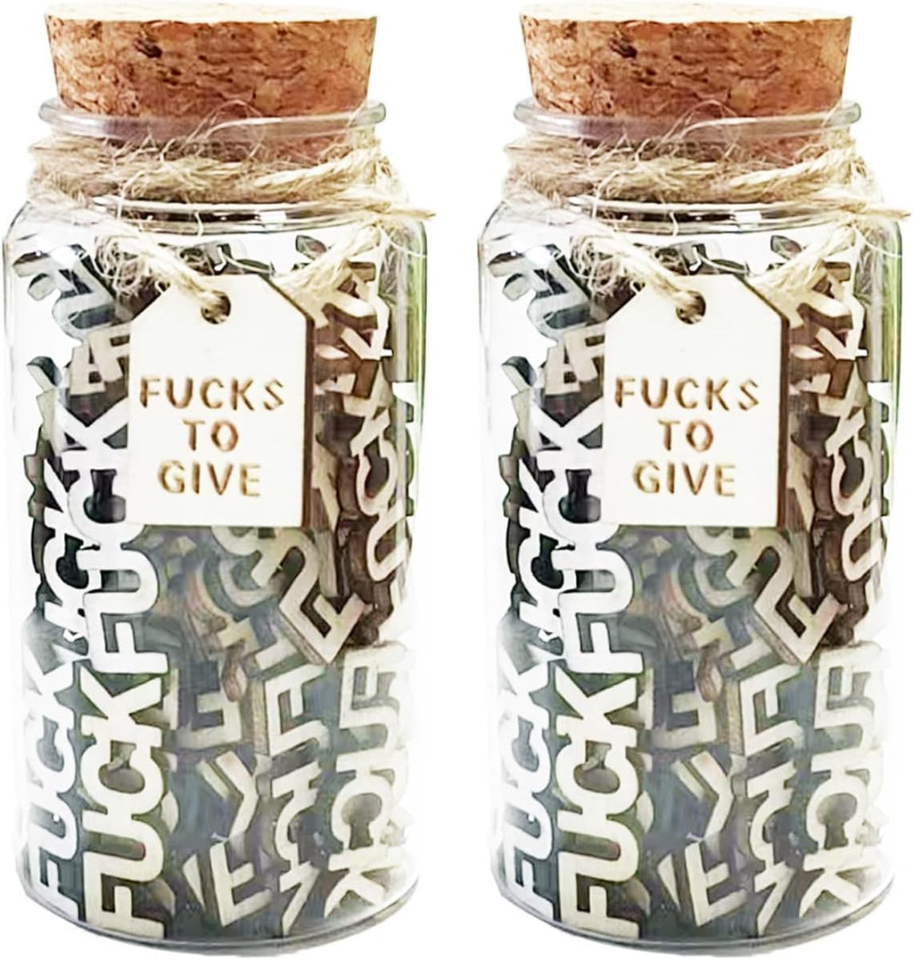 2Pack Fucks Jar, 200Pcs Fucks to Give Jar Valentines Day Decor for Office Desk Home Decor, A Fuck to Give Wooden Cutout Letter Bad Mood Vent Funny Little Birthday Gifts for Women Men