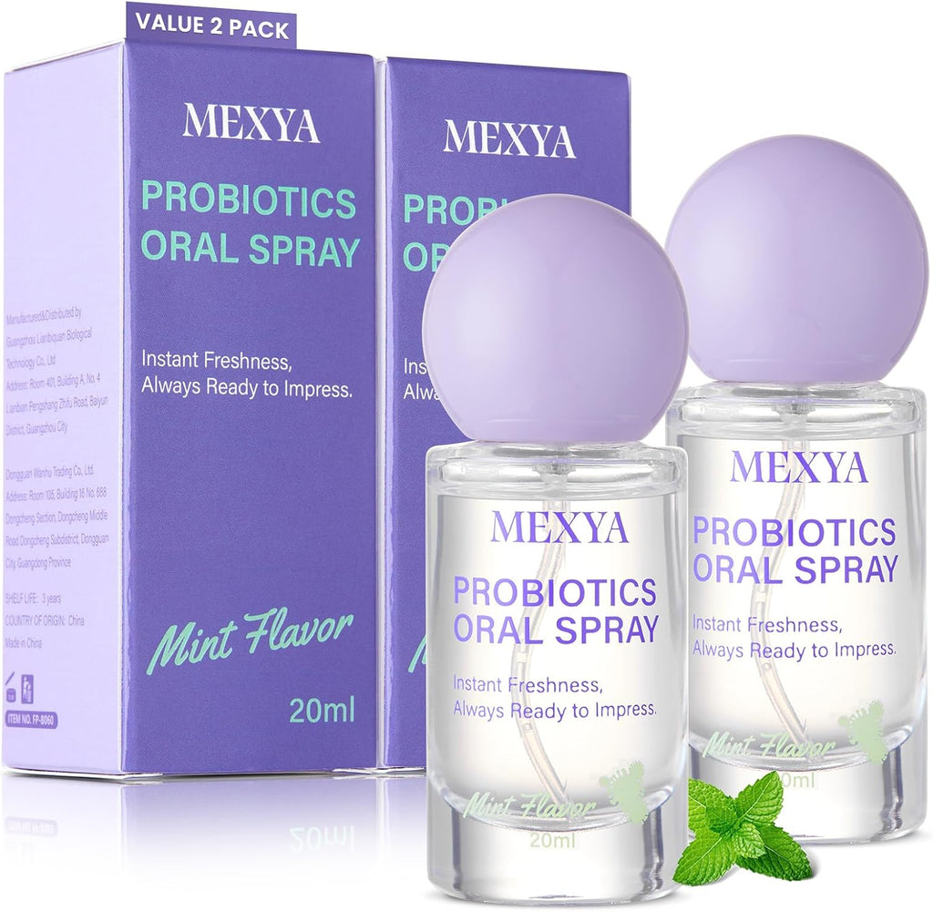 2-Pack Probiotic Oral Spray for Long-Lasting Fresh Breath, Alcohol-Free Fresh Breath Spray with Dual Cooling Mint, Travel-Sized Mouth Freshener for On-the-Go Use