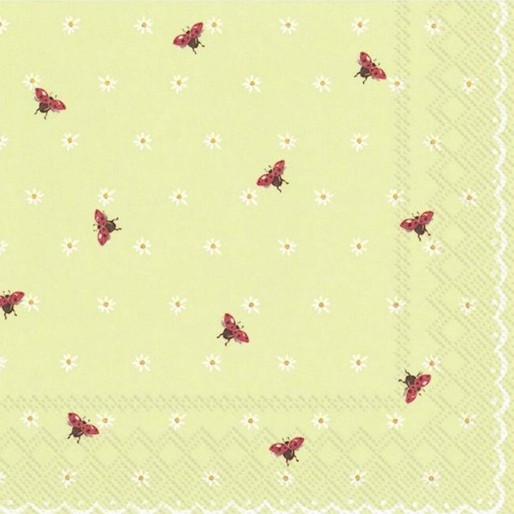 IHR 20 Luxury Paper Luncheon Napkins- Little Ladybirds (Mint)