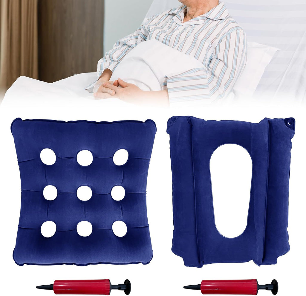 2 Pack Inflatable Seat Cushions, Breathable Nursing Anti-Bedsore Air Cushion Seat Pad, Waffle Chair Cushion for Sitting Toilet Wheelchair Chair Shower Chair (with Inflatable Pump)