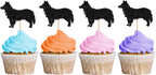 24PCS Border Collie Cupcake Toppers, Funny Dog Cupcake Toppers, Border Collie Cupcake Picks for Birthday, Pet Dog Themed Birthday Party Decoration - Black Glitter