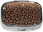 2 Compartments Travel Pill Organizer Box Small Pill Case for Pocket Purse Daily Pill Holder Container for Medicine Vitamin (Rose Gold Glitter Black Cheetah Leopard Print)