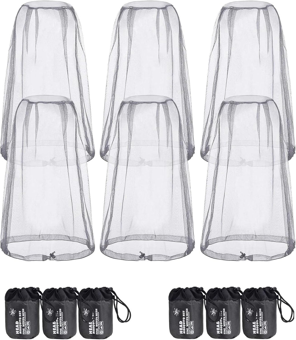 HESTYA 6 Pack Mosquito Head Net Mesh for Hiking & Outdoors Bug Face Netting over Hat Fishing Gear Insect Protection for Camping, Hiking and Outdoor Adventures