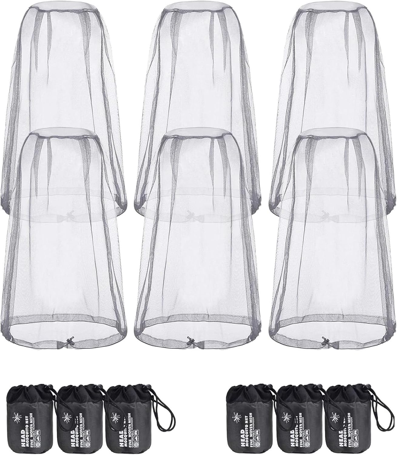 HESTYA 6 Pack Mosquito Head Net Mesh for Hiking & Outdoors Bug Face Netting over Hat Fishing Gear Insect Protection for Camping, Hiking and Outdoor Adventures