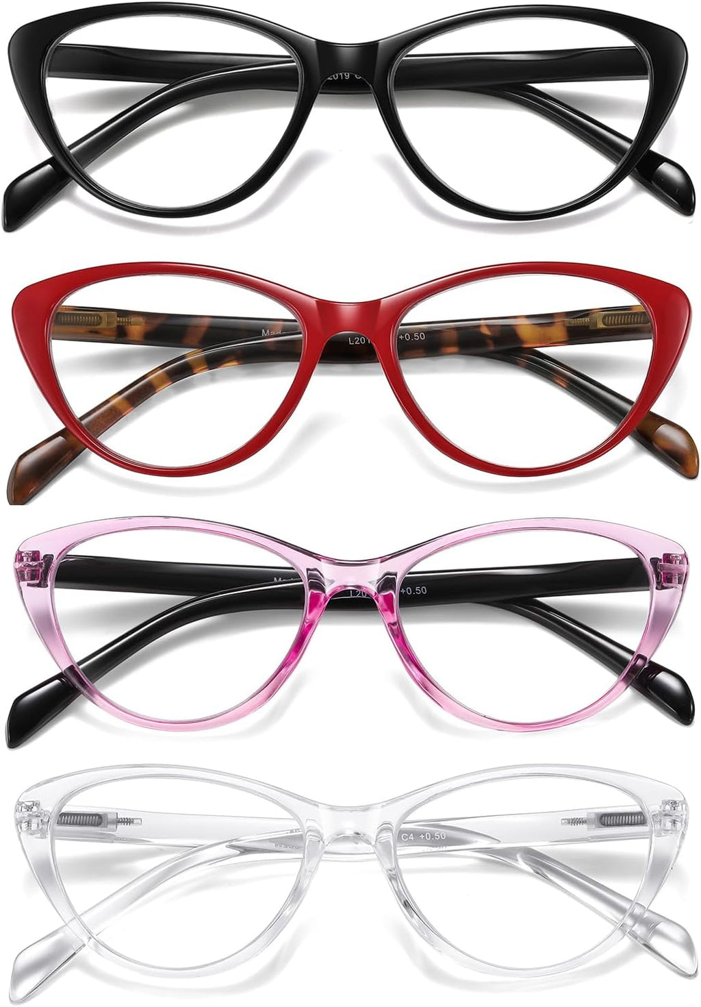 4 Pack Fashion Cat Eye Reading Glasses for Women, Computer Blue Light Blocking Readers Anti Glare Eyeglasses +2.5