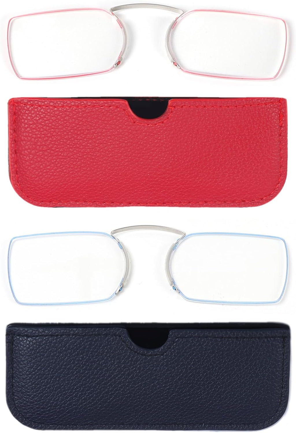 REAVEE 2 Pack Armless Reading Glasses for Men Women, Blue Light Blocking Readers Ultra Thin with Portable Case