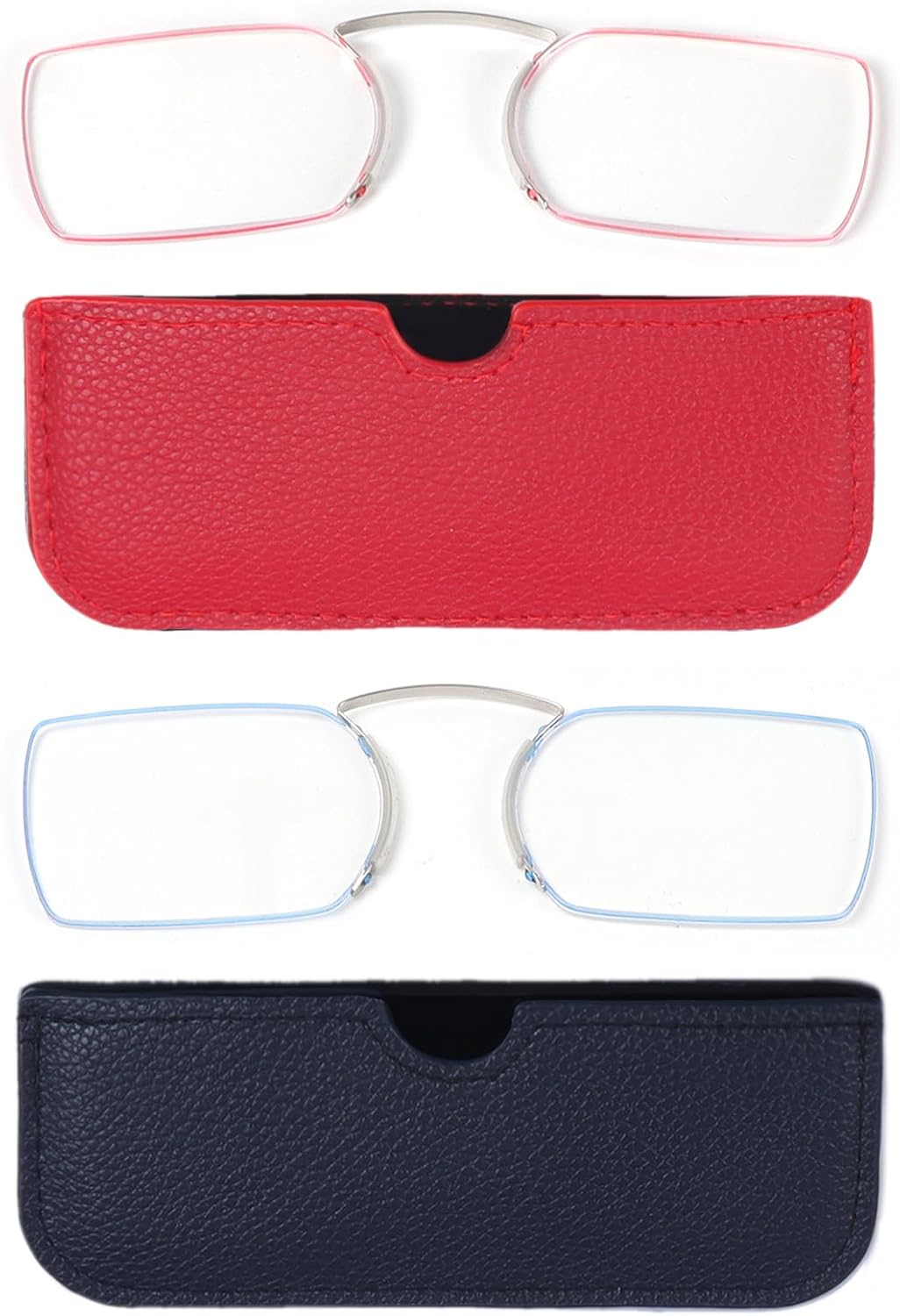 REAVEE 2 Pack Armless Reading Glasses for Men Women, Blue Light Blocking Readers Ultra Thin with Portable Case