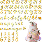 Jspupifip 64 Pcs Acrylic Cake Alphabet Numbers Topper, Mirror Number 0-9 and Alphabet A-Z Personalized Cake Picks Decor Anniversary Wedding Baby Shower Party Supplies(Gold)