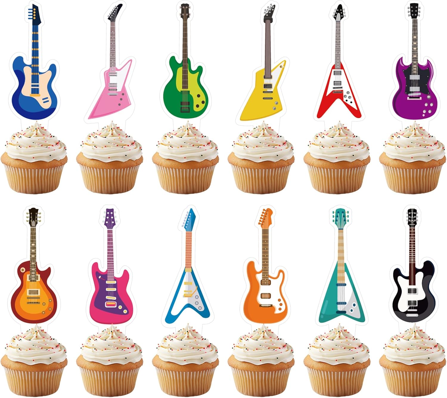 36PCS Guitar Cake Cupcake Toppers Music Lover's Birthday Rock and Roll Party Decorations Baby Shower Supplies