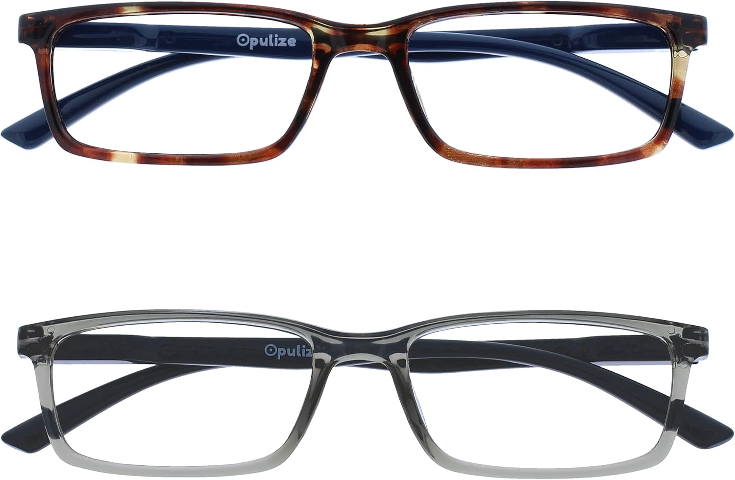 OPULIZE SEE Reading Glasses with Blue Light Blocking for Women and Men, Narrow Frame, Spring Hinges, Computer Gaming Glasses, Brown,Grey +1 (Pack of 2)