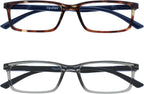 OPULIZE SEE Reading Glasses with Blue Light Blocking for Women and Men, Narrow Frame, Spring Hinges, Computer Gaming Glasses, Brown,Grey +3 (Pack of 2)