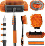 Buyplus 18FT Reach Car Wash Brush with Long Handle - Car Cleaning Kit with 3-12FT Extension Pole, Wheel Brush, Microfiber Cleaning Mop, Mitt, Window Squeegee for RV Truck SUV Boat Solar Pane Washing