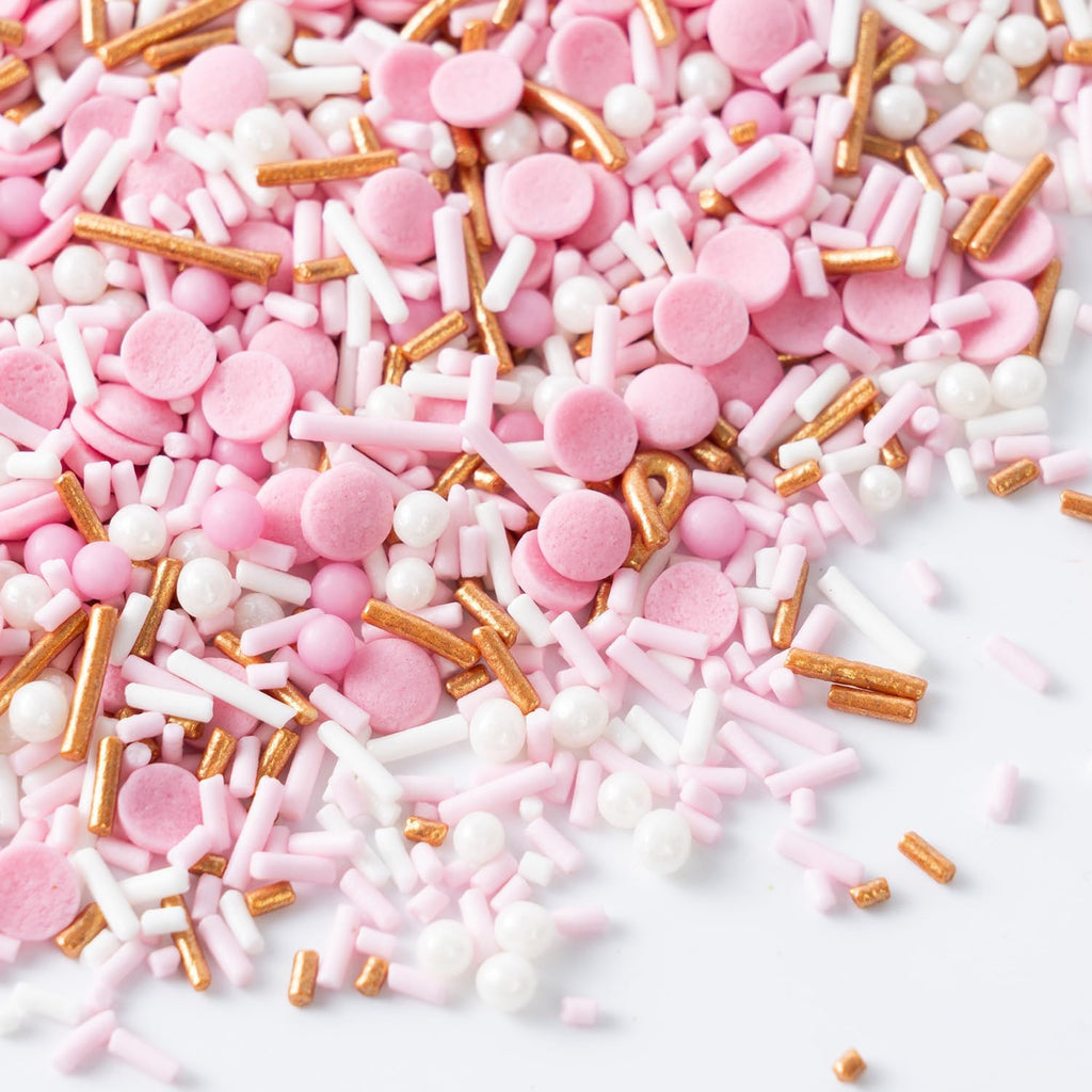 Dye Free Sprinkles Pink No Artificial Dyes Natural Confetti Pearl Sugar Gold Jimmies Valentines Sprinkles for Cake Decorations Baby Shower, Cookies, Fondant Cake, Dessert Toppings, 4.2oz