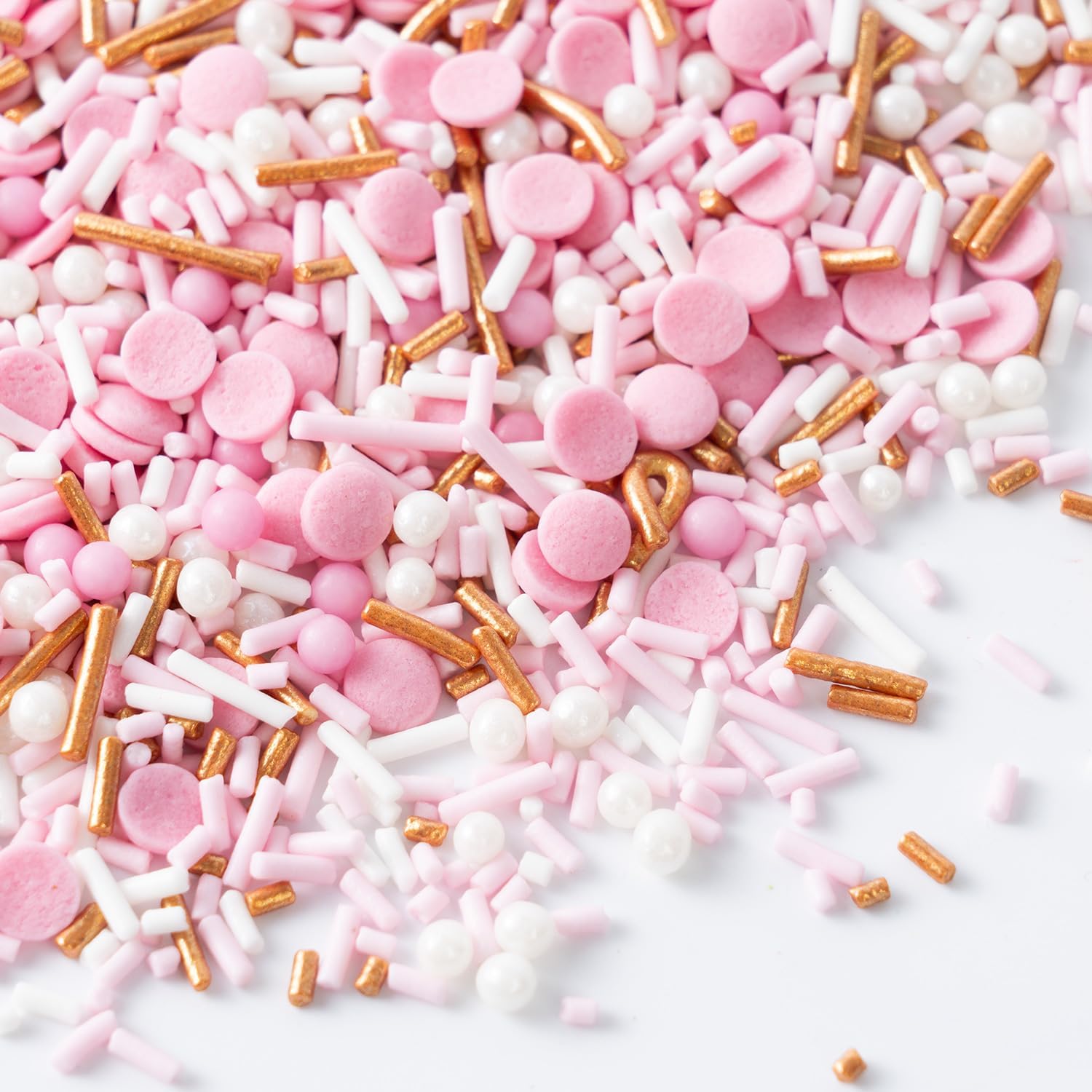 Dye Free Sprinkles Pink No Artificial Dyes Natural Confetti Pearl Sugar Gold Jimmies Valentines Sprinkles for Cake Decorations Baby Shower, Cookies, Fondant Cake, Dessert Toppings, 4.2oz