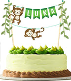 Safari Animal Cake Topper – Custom Name Monkey Cake Topper, Jungle & Zoo Birthday Banner for Kids, Smash Cake, Wild One or Safari Party Decorations