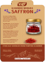 Vigr Single Origin Kashmiri Mongra Saffron (Kesar) - Farm Direct from Pampore, Lab Tested & AYUSH Certified, Grade A++, 100% Pure Handpicked Threads, Highest Crocin Content (1g (0.035 oz))