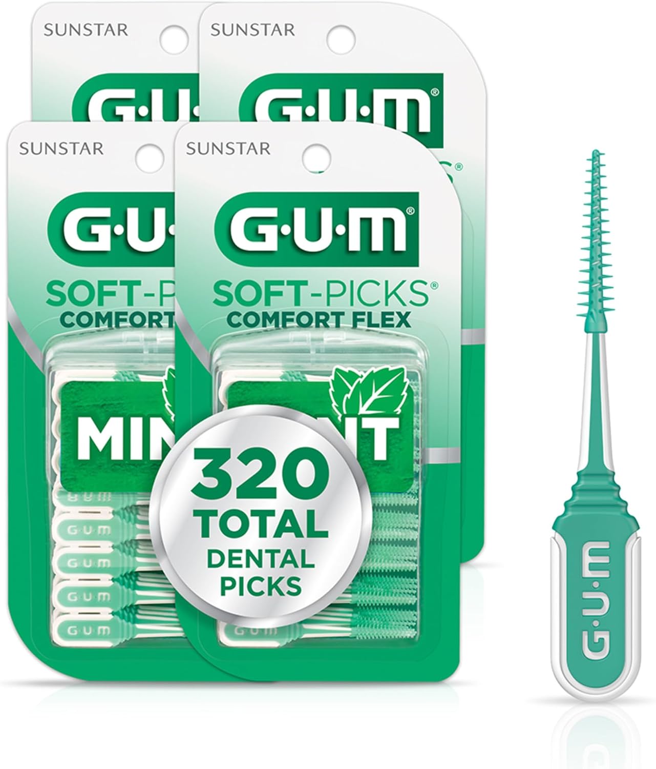 GUM Soft-Picks Comfort Flex, Mint, Dental Picks for Teeth Cleaning Health, Disposable Interdental Brushes with Convenient Carry Case, Dentist Recommended, 80 Count (Pack of 4) 320 Total