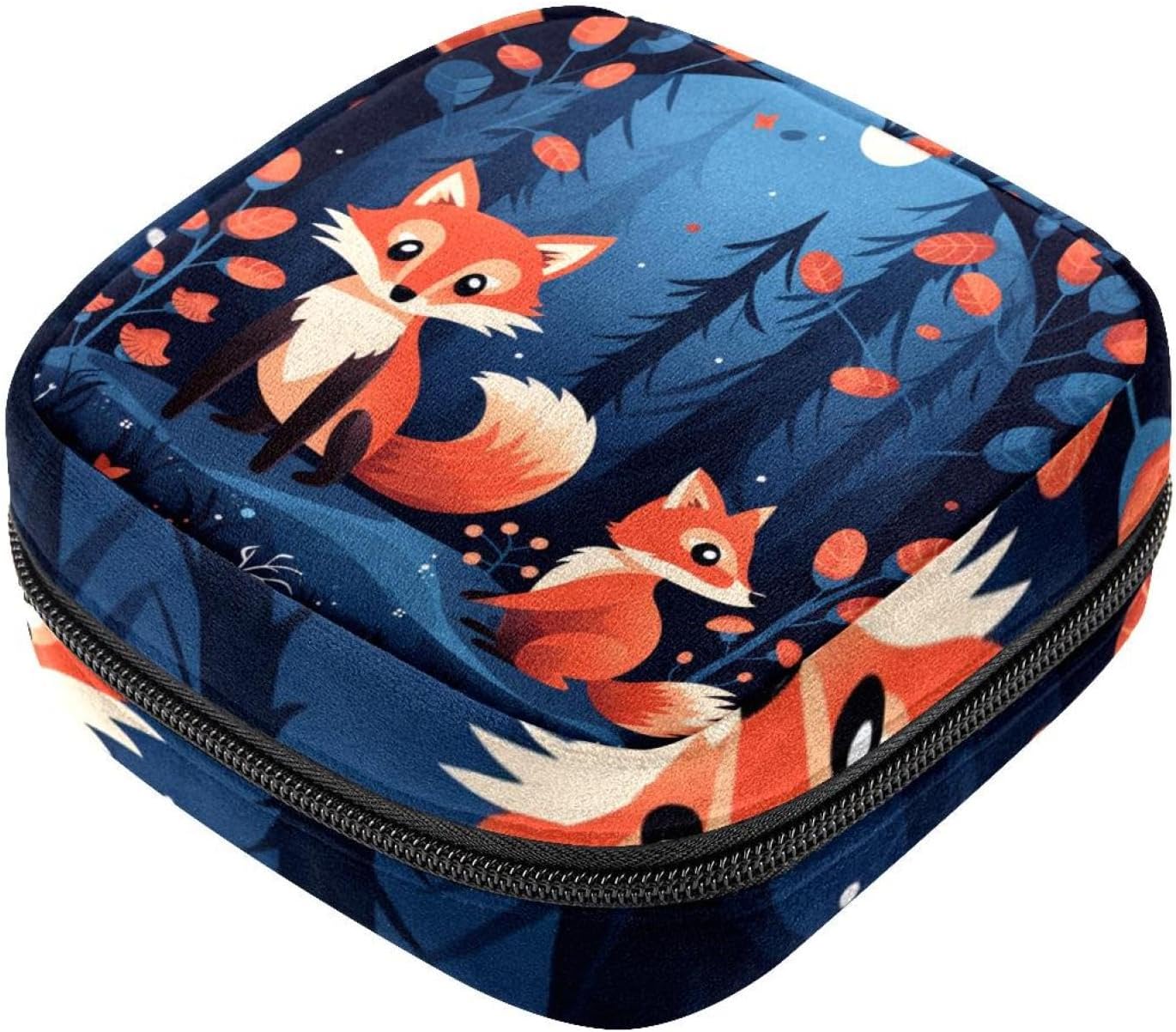 Period Bag,Sanitary Napkin Storage Bag,Foxes Trees and Leaves,Tampon Bag for Purse