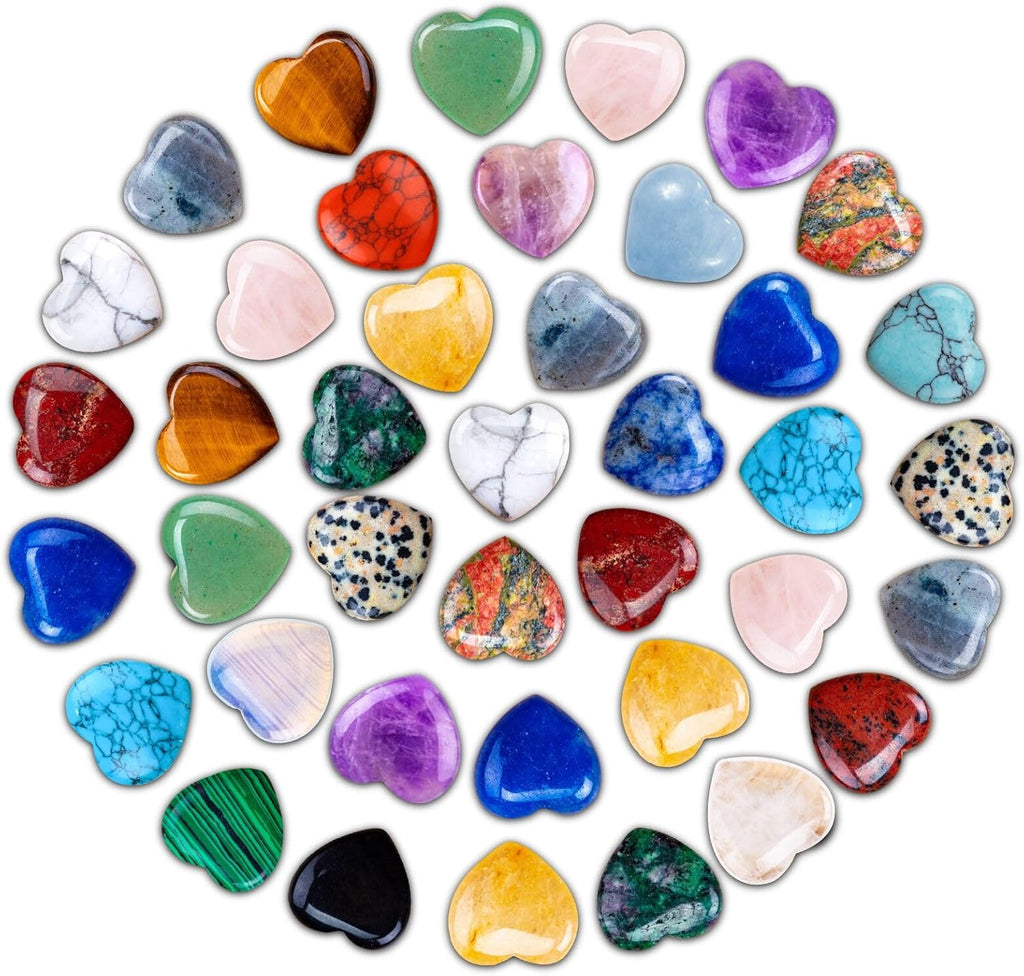 40 PCS Heart Shaped Crystals and Worry Stones Bulk 0.8 Inch Natural Healing Crystal Gemstones Rose Quartz Love Pocket Palm Heart Stones Wholesale Balancing Meditation Gifts for Women
