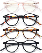 EYEURL 4-Pack Round Reading Glasses for Women Men Blue Light Glasses Retro Round Computer Readers With Spring Hinges Anti Glare Filter Lightweight Eyeglasses 1.5