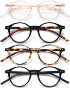 EYEURL 4-Pack Round Reading Glasses for Women Men Blue Light Glasses Retro Round Computer Readers With Spring Hinges Anti Glare Filter Lightweight Eyeglasses 0.5